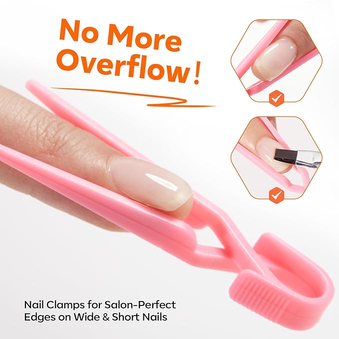 modelones Gel Builder for Nails 2 Colors, 10-in-One Builder Hard Gel Nail Kit Clear Nude with Dual End Brush, Acrylic Clamps, 100PCS Paper Forms for Sculpting Extension Overlays Salon LED Cured