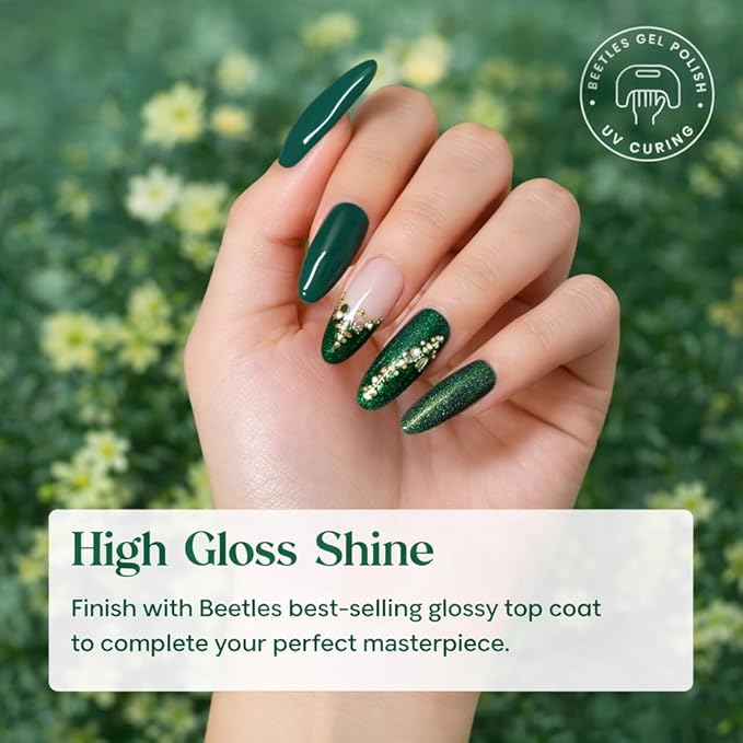 Beetles Green Gel Polish Set - 6 Color Spring Jelly Glitter Green Sparkle Gel Nail Polish Set, Soak Off UV Nail Lamp Avocado Dark Carnival Nail Art Design Home Salon St Patricks Gifts for Women