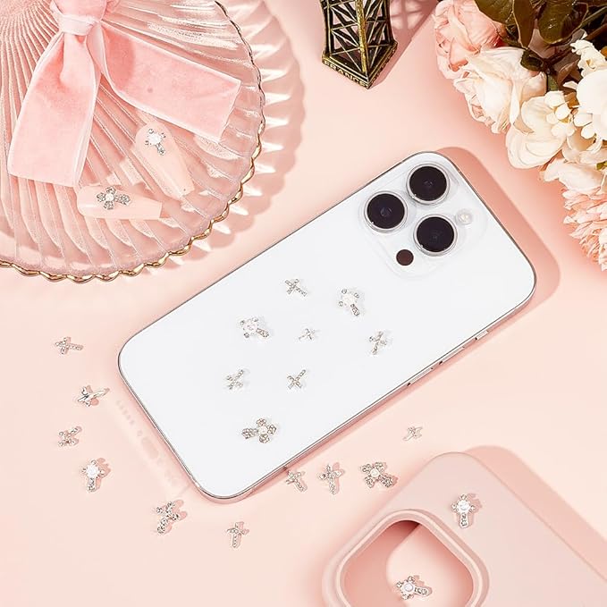CRASPIRE 56Pcs 7 Styles Cross Nail Charms 3D Y2K Metal Alloy Rhinestone Flat Pearl Luxury Nail Gems Set Gothic Vintage Punk Studs Decor for Women Nail Art Crafts DIY Christmas Decorations Cellphone