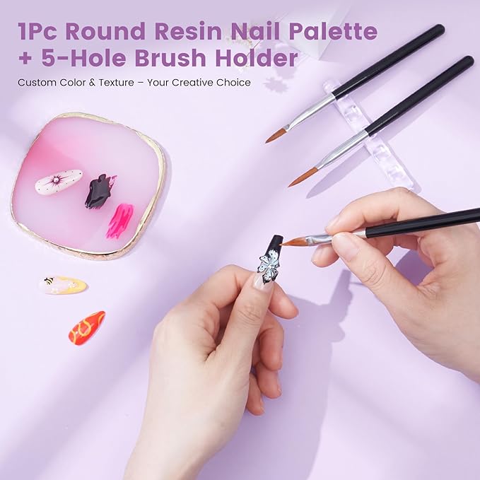 Quaferen Nail Art Brushes 34PCS Dual End Nail Dotting Tools Striping Liner Brushes Silicone Sculpture Brushes Gel Nail Polish Brush with Brush Holder Color Palette for Beginners DIY Salon Home