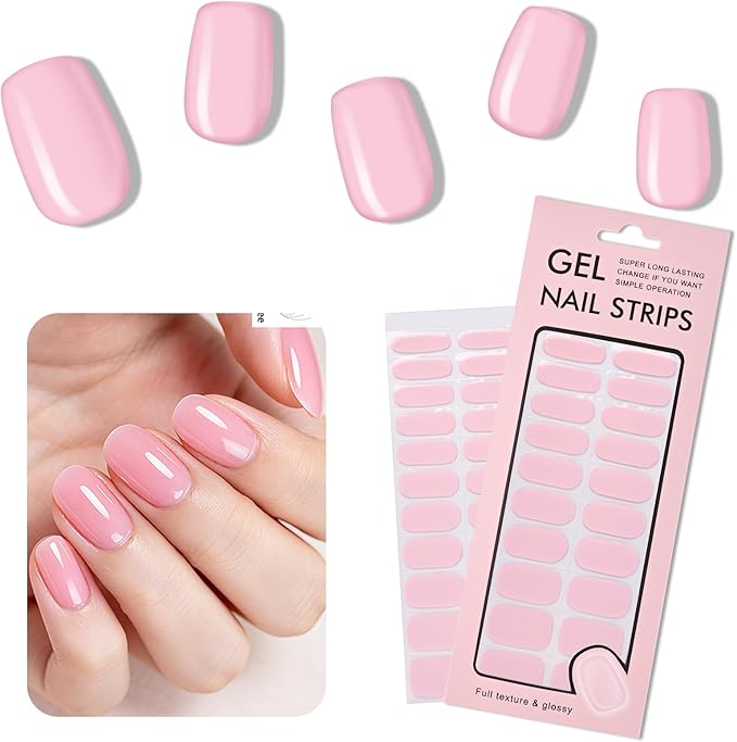 Nude Pink Nail Strips, 22 Pcs Long Lasting Gel Nail Wraps Stickers, No Lamp Needed, Easy Apply and Remove with Tools