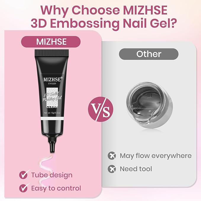 MIZHSE 3D Gel Nail Art, 2 Pcs 15g Sculpting Gel Glue for Molding, Drawing, Charms & Gems, Chrome Powder, Rhinestone Design, Clear and Milky White No Wipe Nail Polish for DIY Nail Art