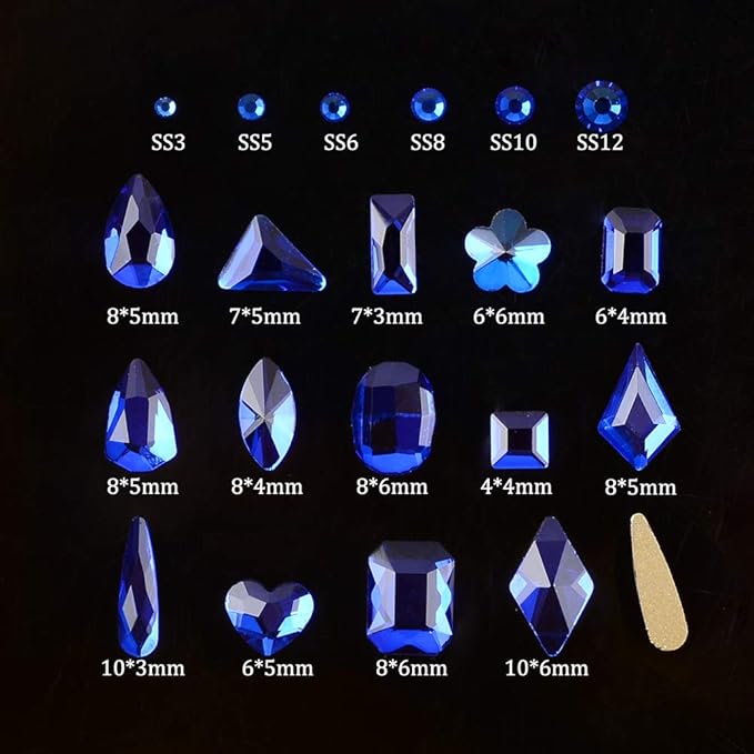 Nail Rhinestones Kit - 8620Pcs/Box Multi Shapes Rhinestones Glass Crystal Diamond Flatback Professional Nail Art Decorations DIY Nail Art Craft with Rhinestones Picker,Dark Blue