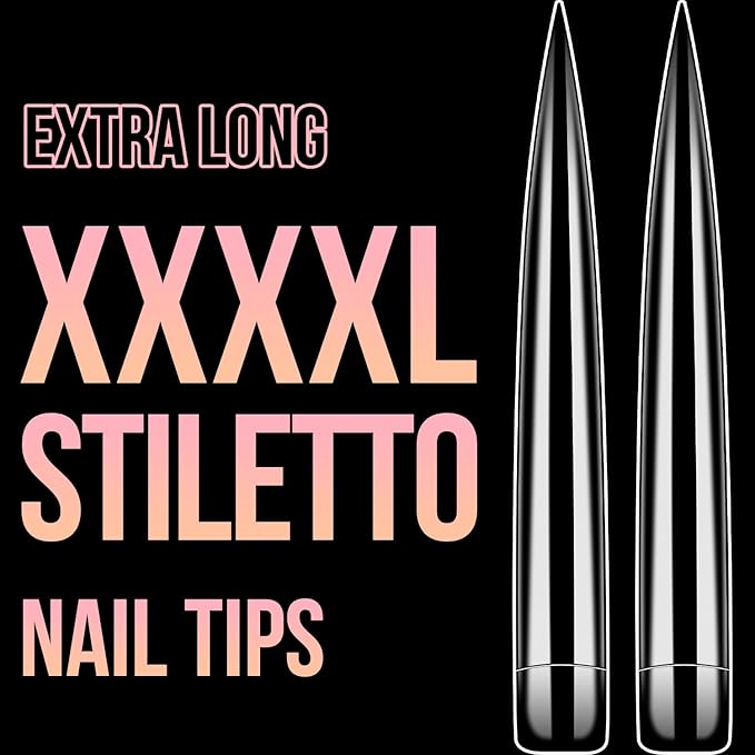 XXXXL Extra Long Nail Tips, BORNBYME Clear Stright Stiletto Nail Tips Acrylic Full Nail Tips 120 PCS