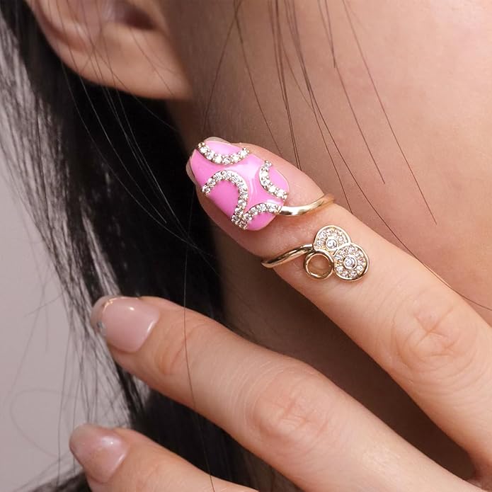Jean Beau Finger Nail Ring for Women Teen Art Rhinestones Finger Tip Rings Gold Metal Nail Decoration Nail Protect Fashion Jewelry Gift