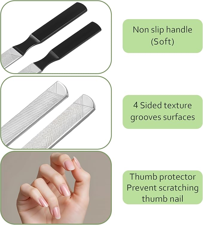 JIEYAO 2 Pcs Toe Nail Files for Thick Nails, Stainless Steel Nail Files for Women, 4 Sides Dog Nail File Board Professional Nail Dresser Manicure Pedicure Tool for Men Seniors & Dogs