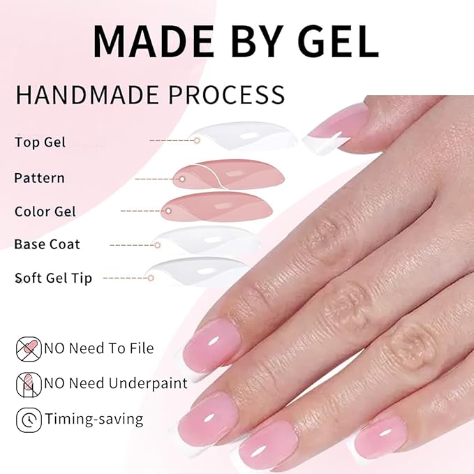 150Pcs French Tip Press on Nails Short Square Fake Nails White French Tip Stick on Nails Nude False Nail Soft Gel Artificial Handmade Acrylic Glue on Nail for Women Manicure 5Pack