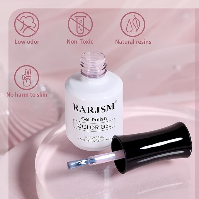 RARJSM Nude Pink Gel Nail Polish with Blue Pearl Shell Glitter Clear Sheer Light Purple Pink Shimmer Gel Polish 15ml UV LED Soak Off Transparent Skin Color Home Salon French Manicure Curing Requires