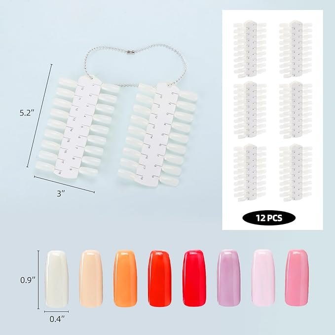 6 Sets 216 Tips Nail Color Swatch, Double Layer Tips Clear Nail Color Display Palette Paint Practice Color Chart Swatches
