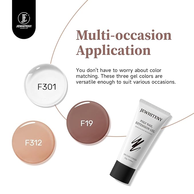 JEWHITENY Poly Nail Gel Set Clear Nude Brown Neutral Classic Color Base and Top Coat Slip Solution Poly Extension Gel With Acrylic Nail Builder Need U V Lamp Curing