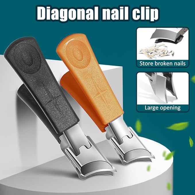 Wide Jaw Opening Anti-Splash Slanted Nail Clipper, Toenail Clippers for Thick Toenails, Ingrown Nail Clippers, Wide Jaw Slanted Toe Nail Clippers for Seniors Men Women (Orange)