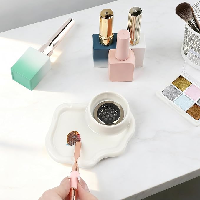 Nail Art Palette with Built-in Brush Washing Cup - 2-in-1 Acrylic Dappen Dish & Monomer Cup for Professional Nail Art & Gel Polish