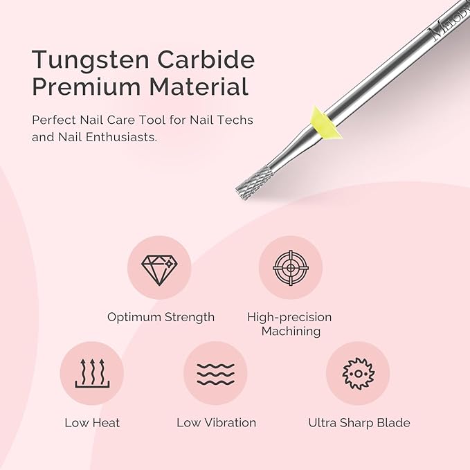 MelodySusie 2.3mm Inverted Tapered R Cut Nail Drill Bit, Professional Safety Carbide Under Nail Cleaner for Cuticle Dead Skin Nail Prepare, Manicure Nail Salon Supply, XF, Silver
