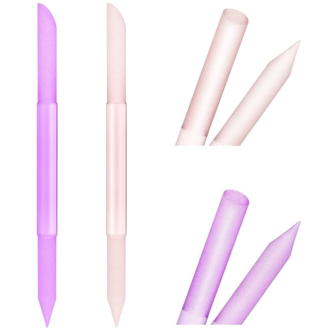 Sibba Glass Cuticle Pusher 2x Double Sided Nail File Manicure Stick Professional Precision Cuticle Crystal Gel Polish Remover Nail Salons Care Tools Women Abrasive Surface Scraper Cleaner(Pink/Purple)