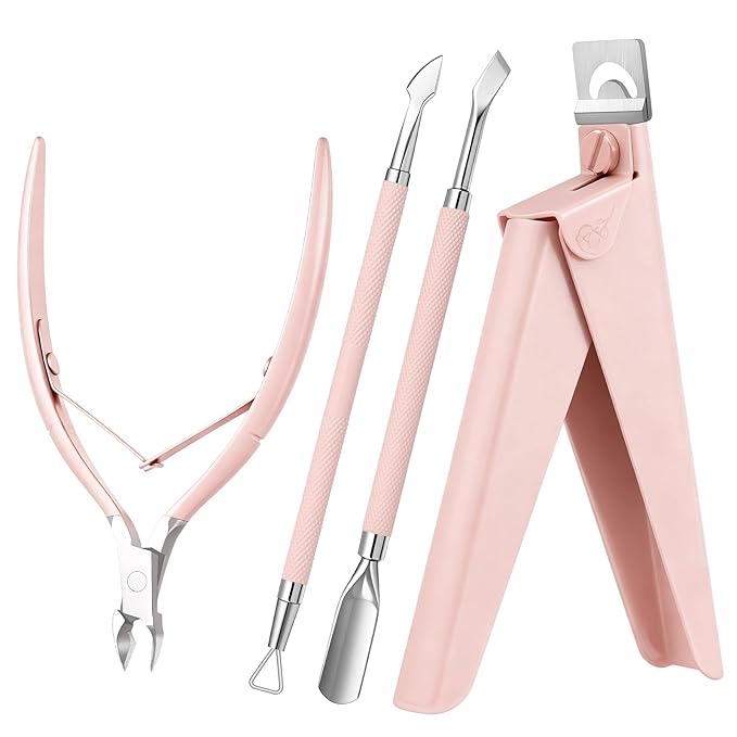 Melodysusie 4 in 1 Acrylic Nail Clippers Set, with Cuticle Trimmer and Dual-Ended Cuticle Pusher Remover, Stainless Steel Acrylic Nail Cutter Set, Pedicure Manicure Acrylic Nail Tools for Home Salon