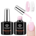 modelones Builder Nail Gel, 2 Pcs Clear and Baby Pink Builder Nail Polish, 8-in-One Rubber Base Gel Polish Pastel Pink Color Strengthener Apex Building Thickening Extension LED Lamp Cured 10ml