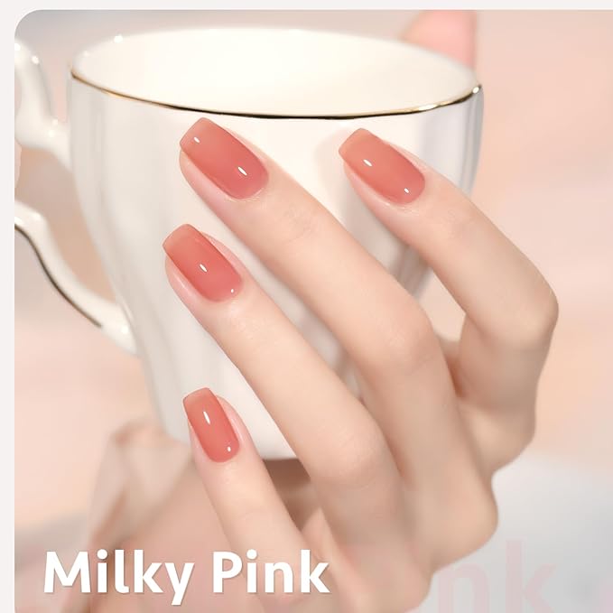 GAOY Milky Pink Jelly Nude Gel Nail Polish Set, 6 Transparent Colors Sheer White Soak Off UV Light Cure Gel Polish Kit for Salon and Nail Art DIY at Home