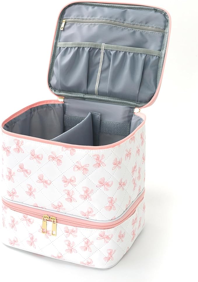 hibear Nail Supplies Organizer Nail Polish Storage Holds 30 BottlesNail Polish Storage Holds 30 Bottles Nail Kit Case Makeup Bag Vanity Case for Women (BOW PINK)