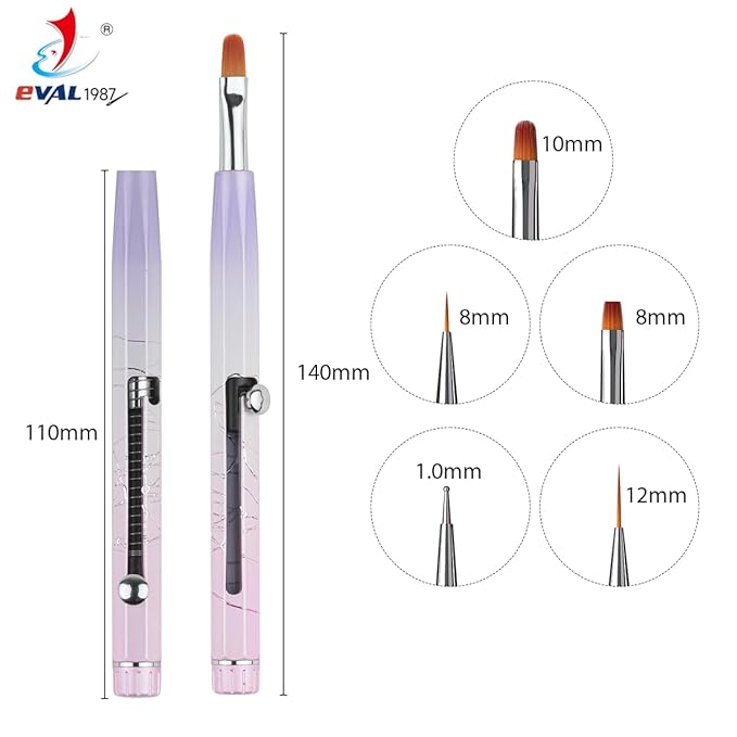Nail Art Brushes Set, YIHUALE Push Contact Builder Nail Extension Gel Brush, Gel Polish Art Design Pen Painting Tools, Nail Art Liner Brush and Dotting Pen for Salon, DIY (Pink+purple, 2+3PCS)