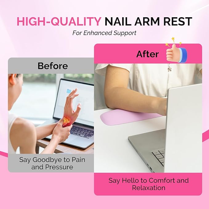 MelodySusie Nail Arm Rest, Portable Manicure Hand Rest, Professional PU Leather Nail Hand Rest Stand for Acrylic Nails, Nail Hand Pillow for Nail Tech Manicurist, Travel Salon Home, Pink