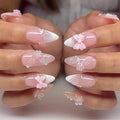 Press on Almond Nails - Medium Fake Nails with Bow Flower Charms Design - White French Tip False Nails for Women 24 Pcs