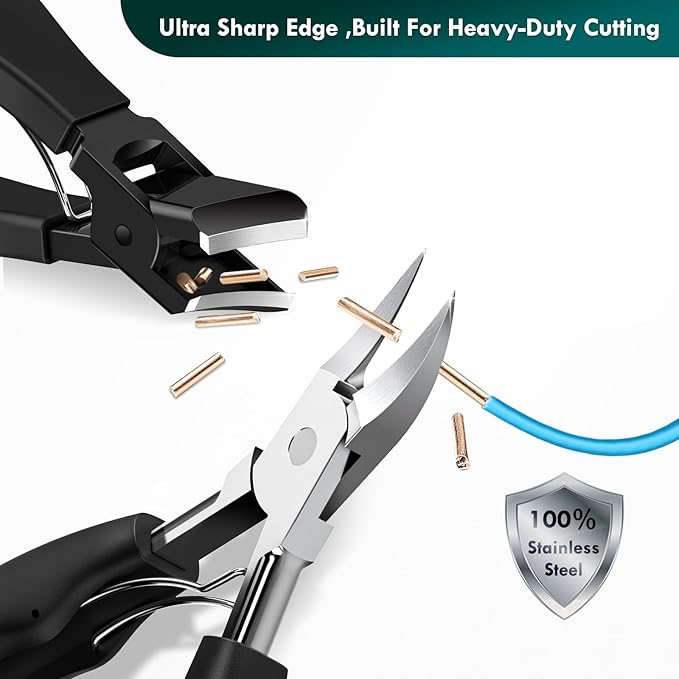 5-in-1 Professional Ingrown Toenail Tools Kit, Wide Jaw Slanted Nail Clippers & Heavy Duty Toenail Cutter Set for Seniors, Pedicure Manicure Tools for Thick or Ingrown Nails