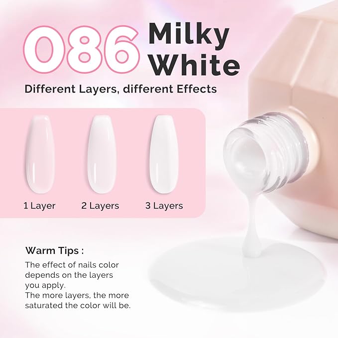 MelodySusie Milky White Builder Nail Gel for Nails Thickening, Soak Off UV Extension Gel, Rhinestone Nail Glue in a Bottle for Nail Art Design Gift for Women Salon DIY Manicure at Home-086