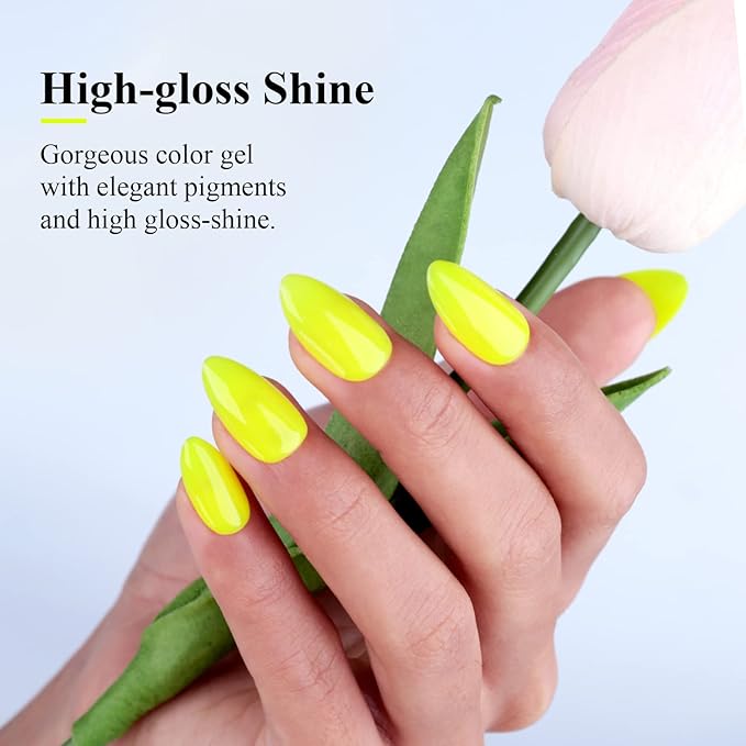 Imtiti Neon Gel Nail Polish, 0.5 Fl Oz Neon Yellow LED U V Gel Polish DIY Nail Art Starter Manicure Salon Kit