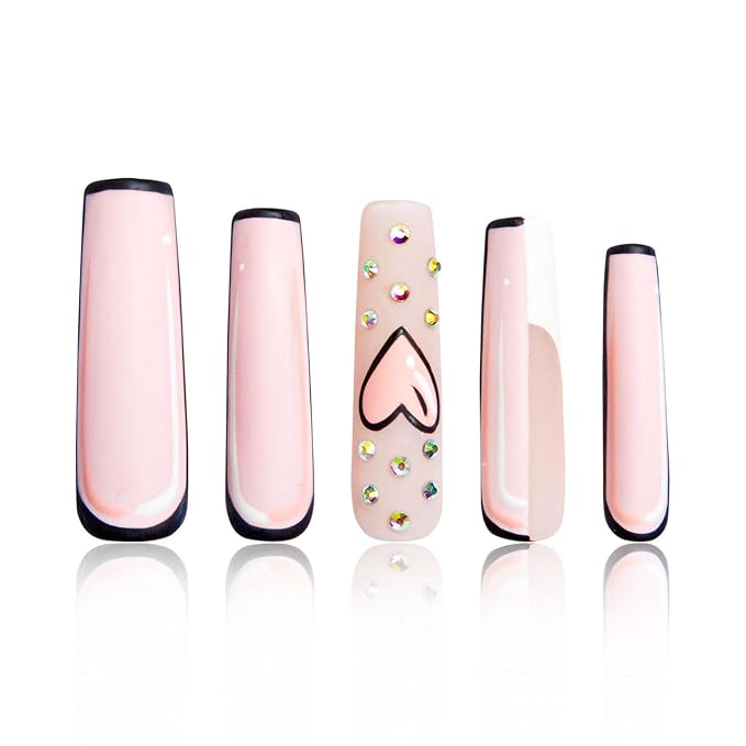 LOVFUL Press on Nails Letter| Handmade with Full Covered Crystals| Reusable Fake Nails| Square Mid length 1.7in| H169-M