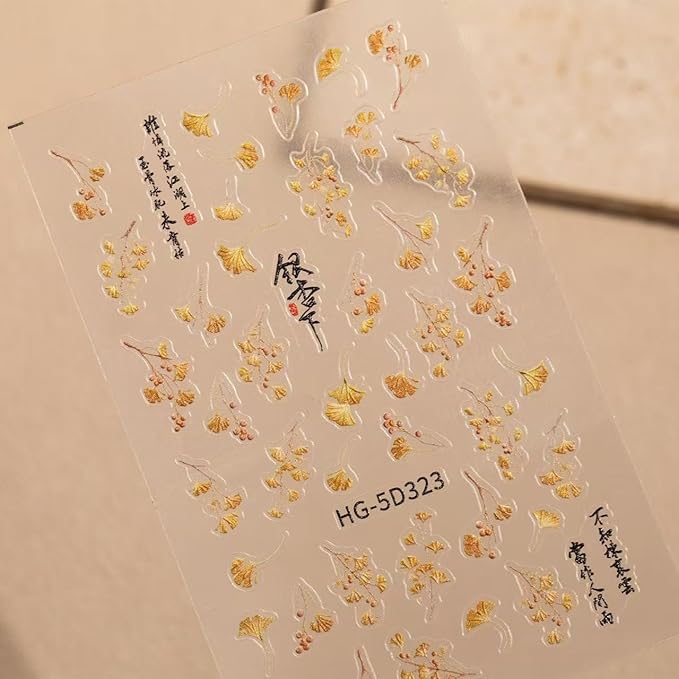 4 Sheets Nail Stickers for Autumn 5D Self-Adhesive Nail Art Decals for Women Flower Stickers Decoration