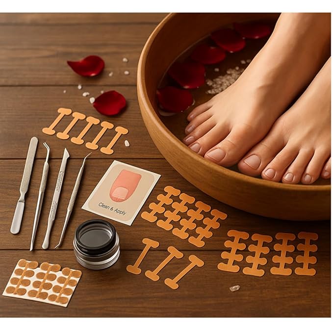 Ingrown toenail treatment, Professional ingrown toenails pedicure tool set, 60Pcs Breathable Toenail Corrector Patch with File and Lifter for Home Pedicure Care