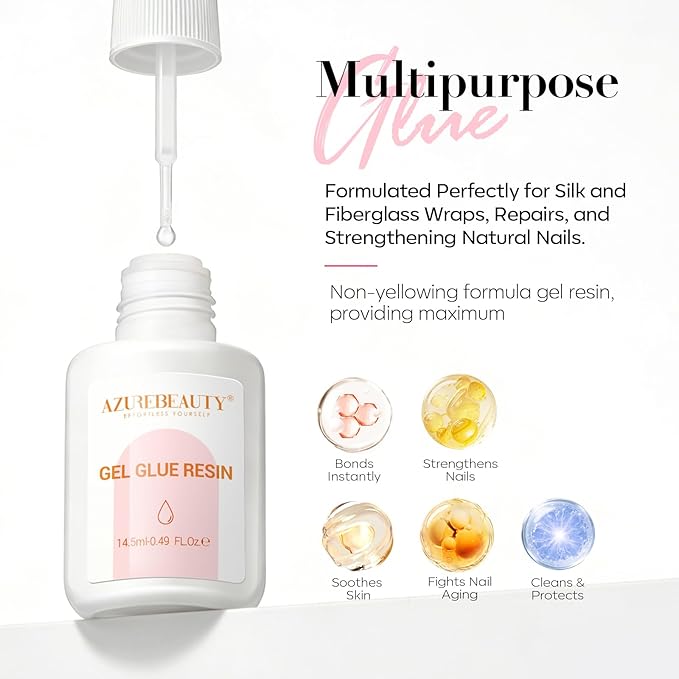 AZUREBEAUTY Nail Repair Glue for Broken Cracked Split Weak Nails, Quick Dry No UV Needed, Easy Application, Durable & Long-Lasting Fast Glue False Nails, Press On Nails
