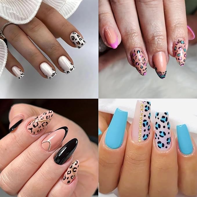 Leopard Nail Stickers for Nail Art,6Sheets Self-Adhesive Leopard French Nail Decals for Designer DIY Nail Art Supplies Pink Blue Brown Leopard Design 3D Nail Art Stickers for Women Girls Manicure Tips
