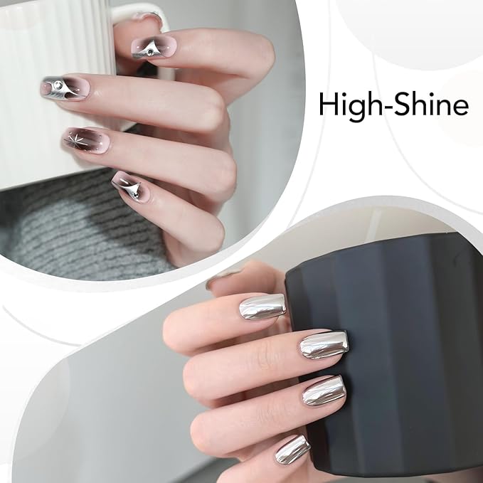 GAOY Metallic Silver Gel Nail Polish Art Liner, 8ml 3D Mirror Chrome Effect Color Nail Paint Design with Thin Brush, UV Light Cure for DIY Manicure at Home