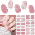 Semi Cured Gel Nail Strips,28 Pcs Flowers Gel Nail Stickers Wraps,Long Lasting Polish Strips with UV Light Requried, Easy to Apply (Pink Love)