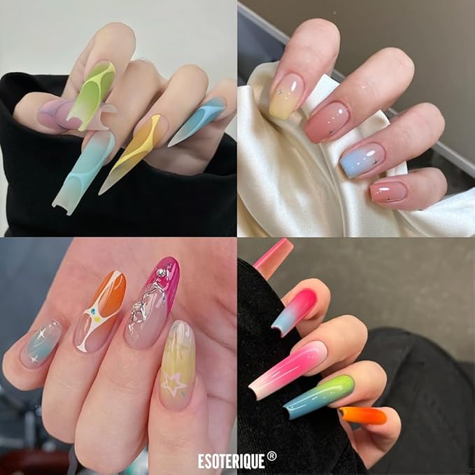 Gradient Pat Pat Gel, 9 Colors Ombre Gel Nail Polish with Nail Sponges & Airbrush Stencils for Ombre Gel Airbrush Nails, Y2K Pallet Patting Gels for Nails