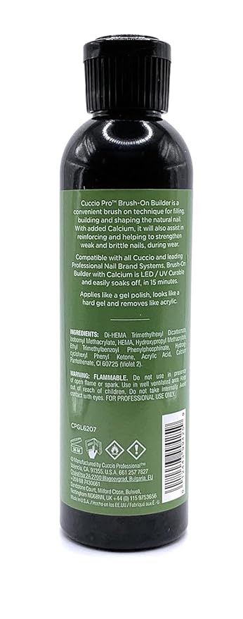 Cuccio Pro Brush-On Builder Gel with Calcium – LED and UV Self-Leveling Formula – Soak-Off Gel with Hard Strength – Chip-Resistant Clear Finish – 4 oz