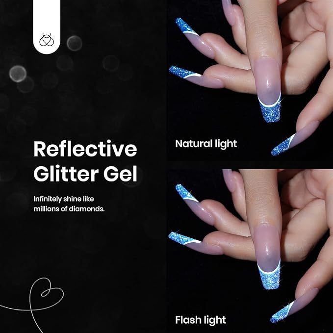 Beetles Reflective Glitter Gel Polish Set 6 Colors Neon Gel Nail Polish Set with 7Pcs Poly Extension Gel Brush Soak Off Uv Led Gel Nail Kit Nails Nail Art Manicure for Women Christmas Gift