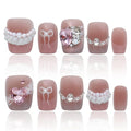 Hand Made Press On Nails Short Square Nails 3D Pink Nails Gifts For Women Luxury Press On Nails COOLYOUNG 15 PCS, Size S