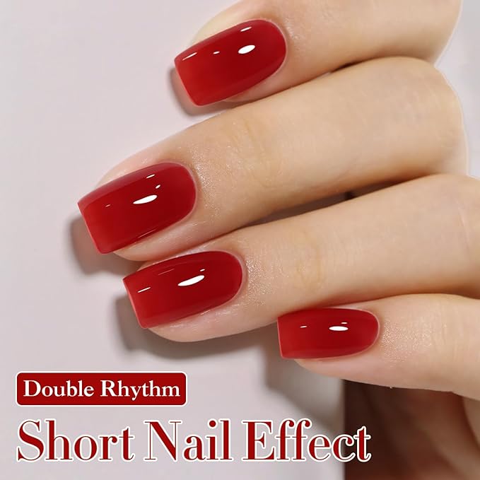 Double Rhythm Gel Polish 15ML Jelly Sheer Pastel Light Milky Color Pearl White Bottle 1 PC 0.5 OZ Full Size Nail Art Salon at Home (Translucent Red-D1449)