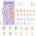 SIUSIO 3Pack Children Acrylic Fake Nails, 72pcs Press on Full Cover Gradient Color Rainbow Short False Nail Art Kits Set with Sticker Tabs Nail Glue Gel for Kids Little Girls Women - Rainbow Nebula