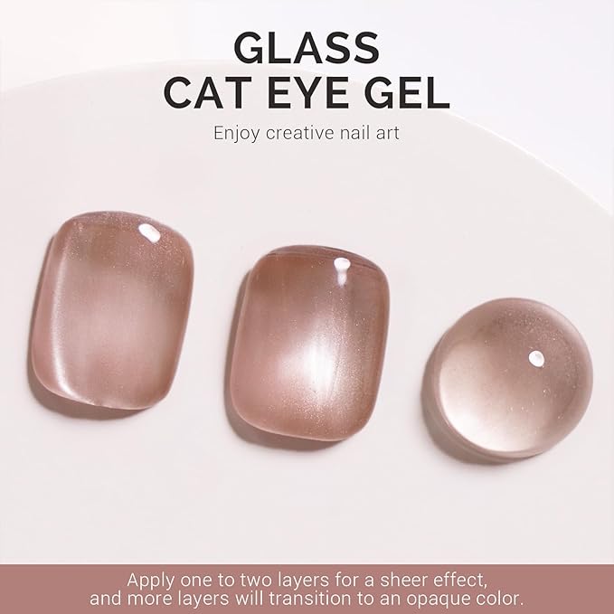 MelodySusie Glass Cat Eye Gel Nail Polish, Nude Pink Glitter Holographic Magnetic Nail Polish with Magnet, 0.5 Fl Oz UV Nail Polish for Nail Art Manicure Salon DIY at Home B5401