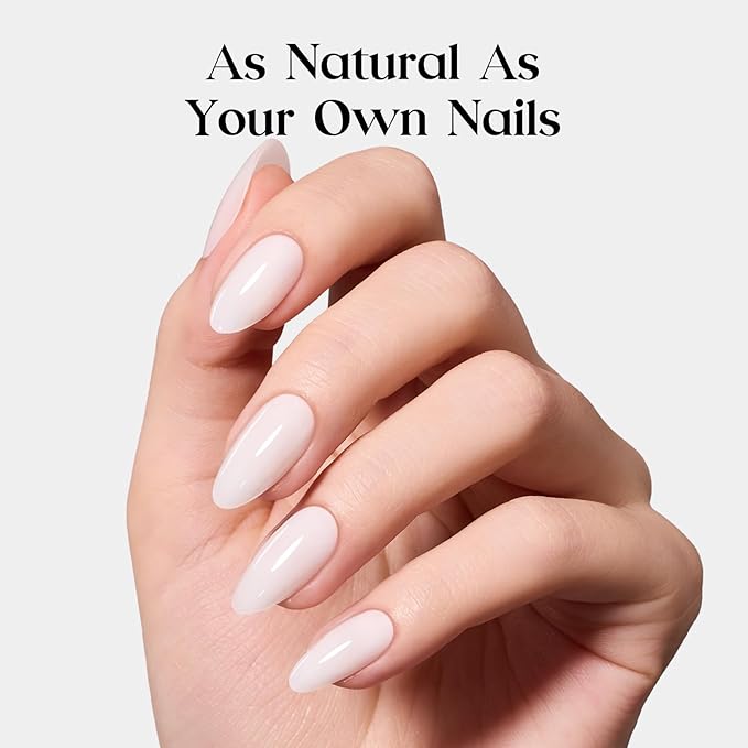 Beetles Natural Milky White Press On, Medium Almond Press On Nails, Soft Nail Gel Nail Kit with Fast-Dry Nail Glue & Adhesive Tabs, 32pcs 16 Sizes, Girls Stick On Nails for Women