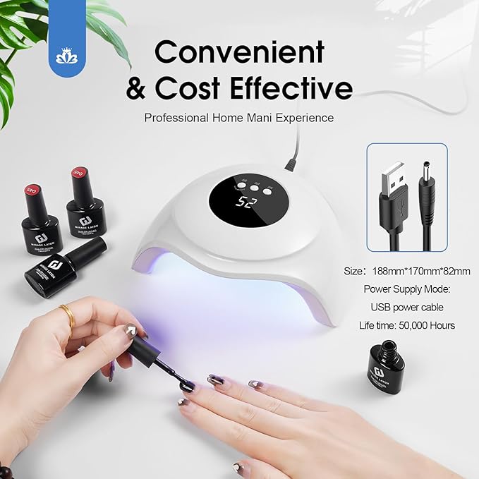 72W UV Nail Lamp, UV Light for Gel Nails with Smart Sensor, 3 Timer Settings & LCD Display, Portable Fast Curing Nail Dryer for Salon and Home Use (White)