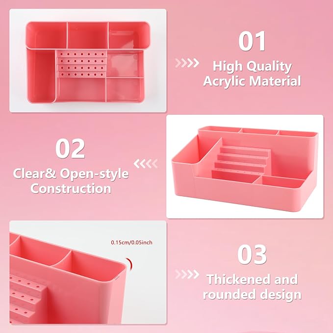 Nail Drill Holder & 28 Holes Nail Drill Bits Holder, Transparent Acrylic Nail Drill Machine Storage Box, Professional Nail Drill Organizer Case for Manicure tools (Pink02)