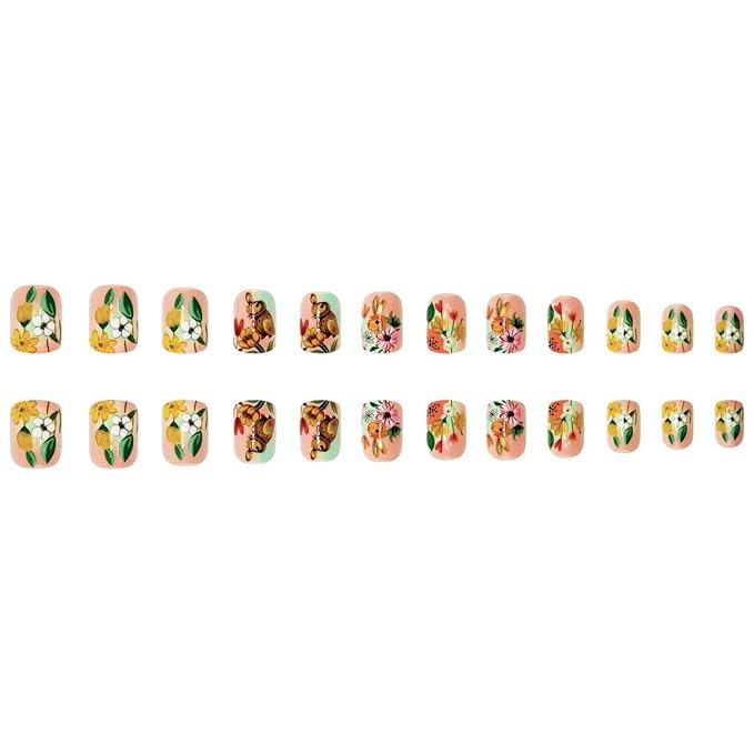 Easter Fake Nails Festive Short Square Press on Nails with Cute Bunny Colorful Flower Designs Glossy Pink False Nails Full Cover Spring Easter Rabbit Acrylic Nails Stick on Nails for Women 24 Pcs