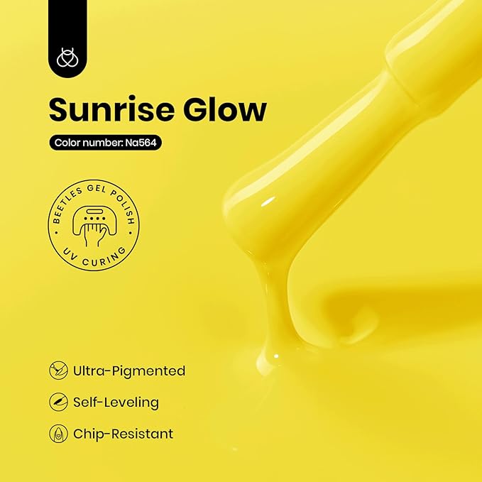 Beetles Yellow Gel Polish - HemaFree Lemon Yellow Gel Nail Polish, High Gloss Soak Off Sunrise Glow Spring Nails Art Manicure Salon