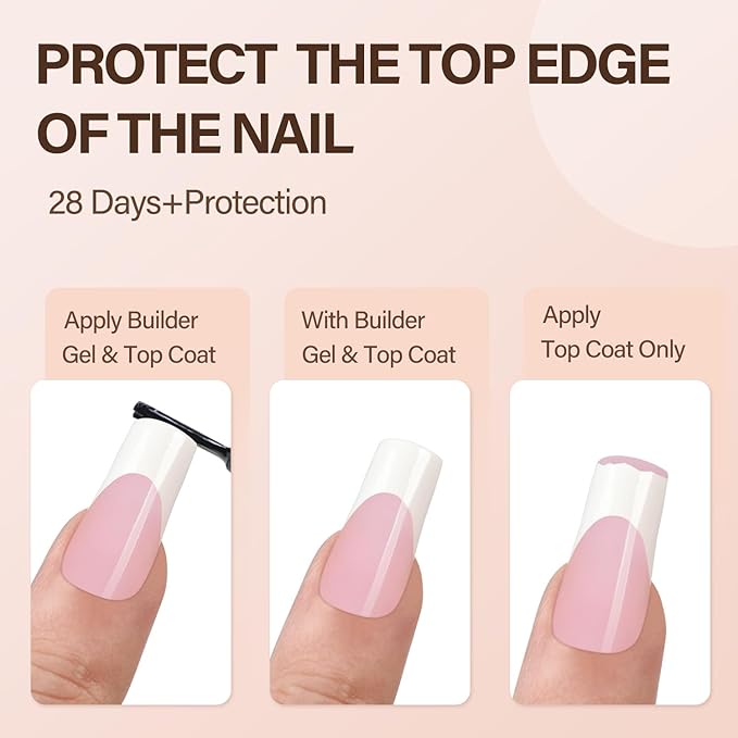 Vansiho French Tip Press on Nails, 150Pcs Long Square Pink Gel Nail Tips, Square 3 in 1 Pre-French Gel Tips, Fake Nails for Nail Art DIY 15 Sizes