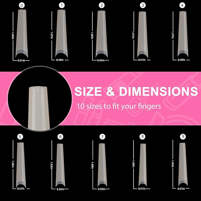 Tapered Extra Long Nail Tips, Ballerina Natural Acrylic Fake Nail Tips, Press On Nail False Nails with Box for Nail Salons and DIY Nail Art, 240PCS, 10 Sizes (Natural)