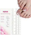 34 Pcs Semi Cured Gel Toe Nail Strips White French Tip Gel Nail Stickers Full Cover Nails Wraps Glitter Toe Nails Polish Strips Stickers for Women UV/LED Light Required